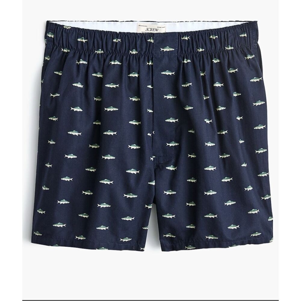 J. Crew Woven Boxer Shorts Navy Fish Print Men’s 100% Cotton XL (38-40), New